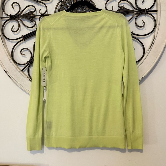 Carlisle Collection Semi-Sheer Cashmere V-Neck Sweater Women’s Small Lime Green - Picture 3 of 9